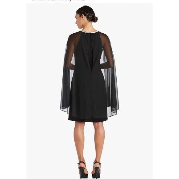 R&M Richards Womens Elegant Dress Plus 20W Black Sheer Capelet Evening Cocktail - Picture 2 of 16